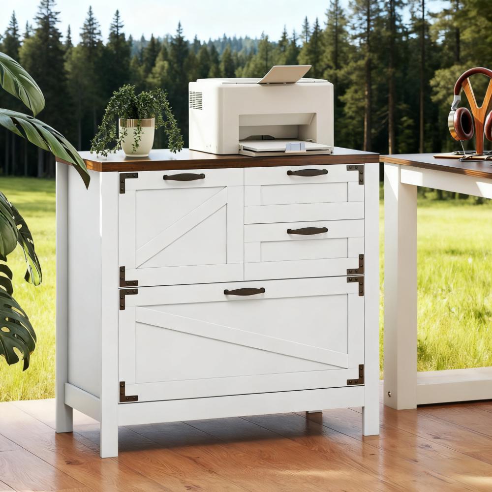 Farmhouse File Cabinet with 4 Drawers Lateral Filing Cabinet | Premium Home Decor - Grand Goldman