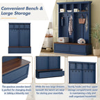 Farmhouse 4-in-1 Hall Tree with Wood Grain Bench, Mudroom Versatile Coat Rack with 2 Large Drawer, Entrance Organizer for Hallway, Living Room, Blue, 55.9'W (OLD SKU: N721P313099C) - Grand Goldman Shop
