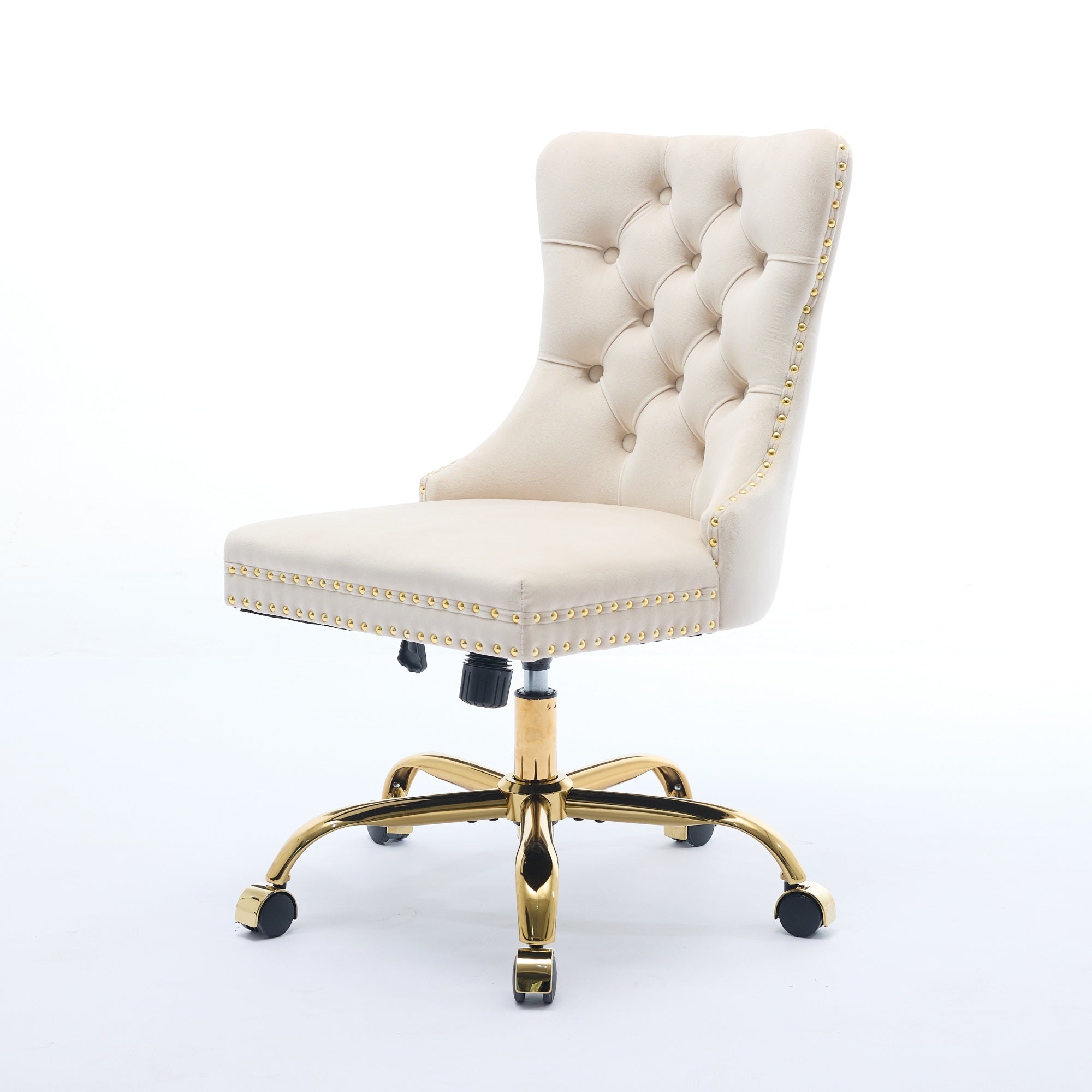 Stylish A&A Furniture Office Chair,Modern Velvet Upholstered Tufted Button Home Office Chair with Golden Metal Base,Adjustabl