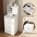 3-in-1 Dressing Table with LED Mirror & Storage Stool, Compact Makeup Vanity, White MDF, 50.39x19.69x15.75 inches - Grand Goldman Shop
