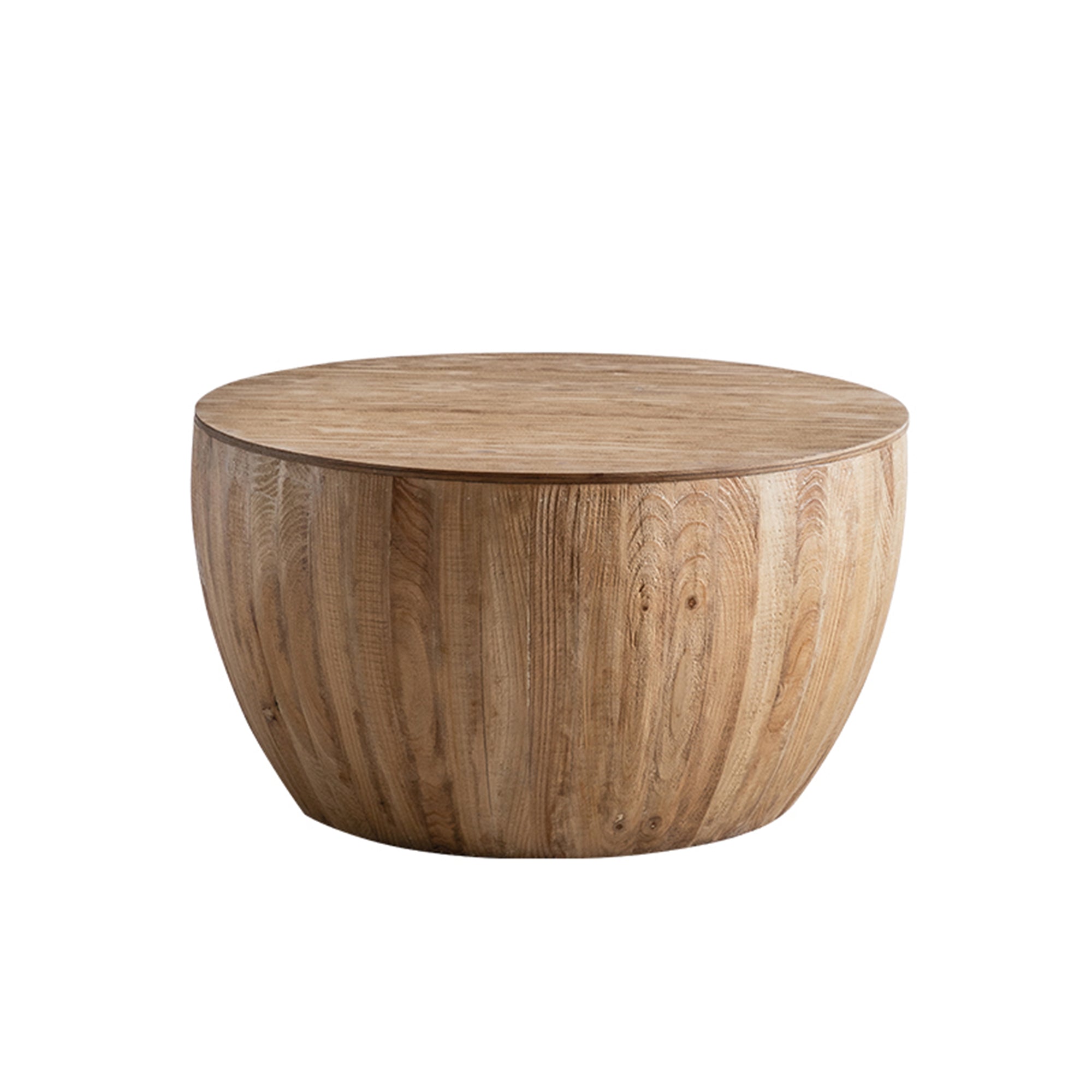 Vintage Style Barrel Coffee Table with Storage in Natural Finish, Solid Wood and MDF, 31.50' Diameter for Living Room, Dining Room, Office - Grand Goldman Shop