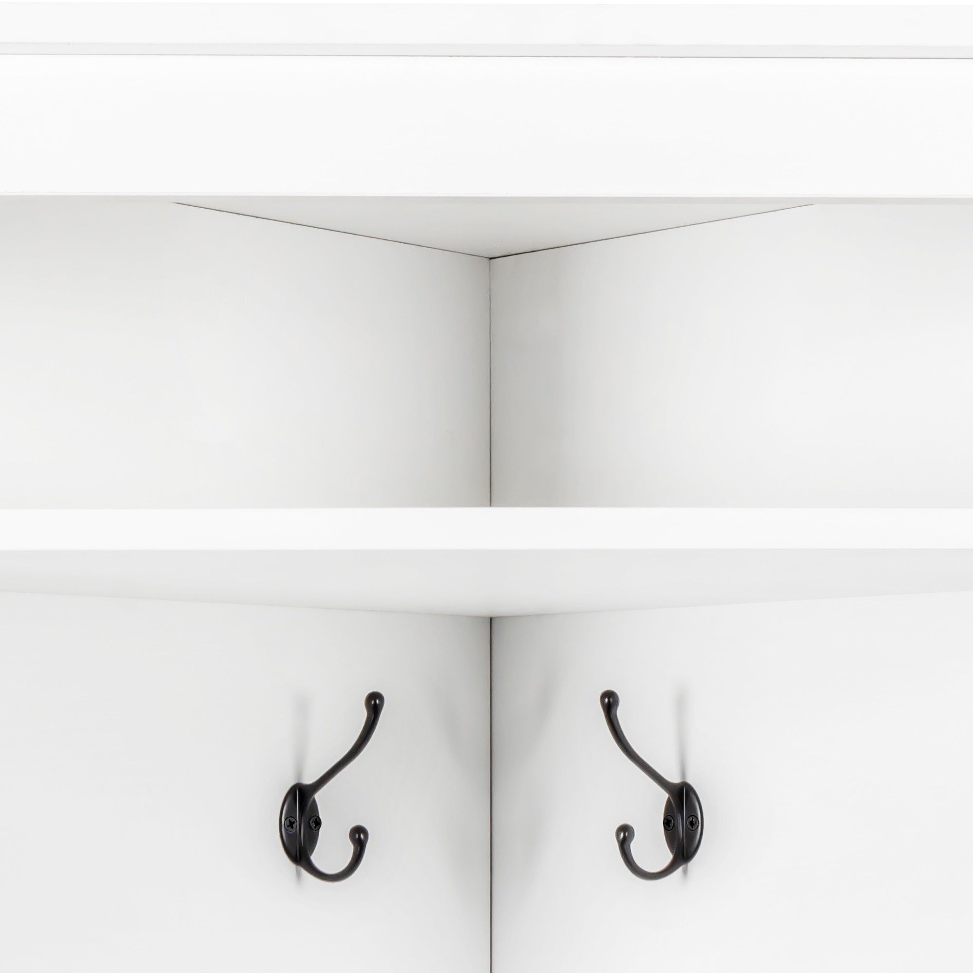 Minimalist Corner Hall Tree with Shoe Bench, Versatile Entryway Coat Rack with 4 Hooks, Corner Cabinet with Adjustable Shelf for Hallway, Living Room, White, 29.5''W*71.6''H (OLD SKU: N721P189665K) - Grand Goldman Shop