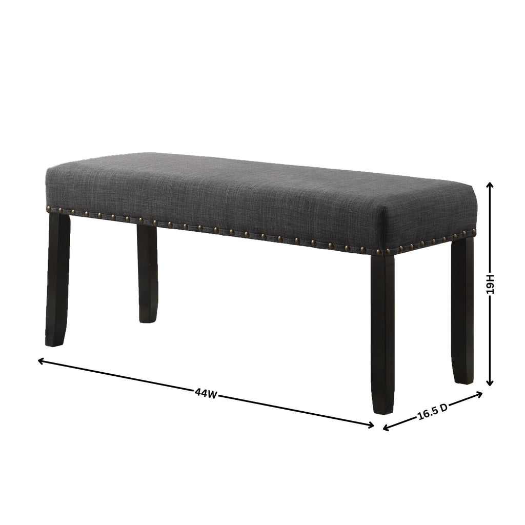 Biony Fabric Dining Bench with Nailhead Trim, Grey - Grand Goldman Shop