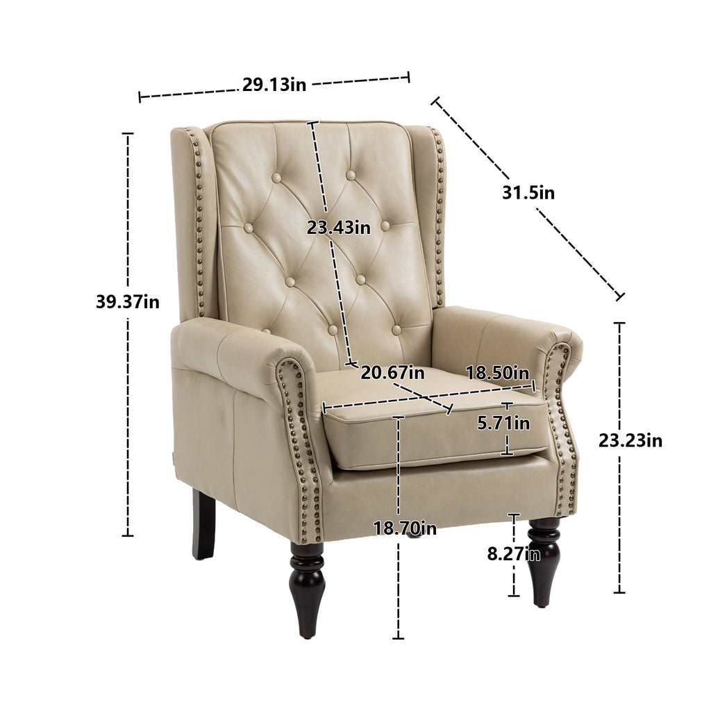 Modern Accent Chair Lounge Chair with Sturdy Wood Legs in Camel PU Leather for Living Room and Bedroom - Grand Goldman Shop