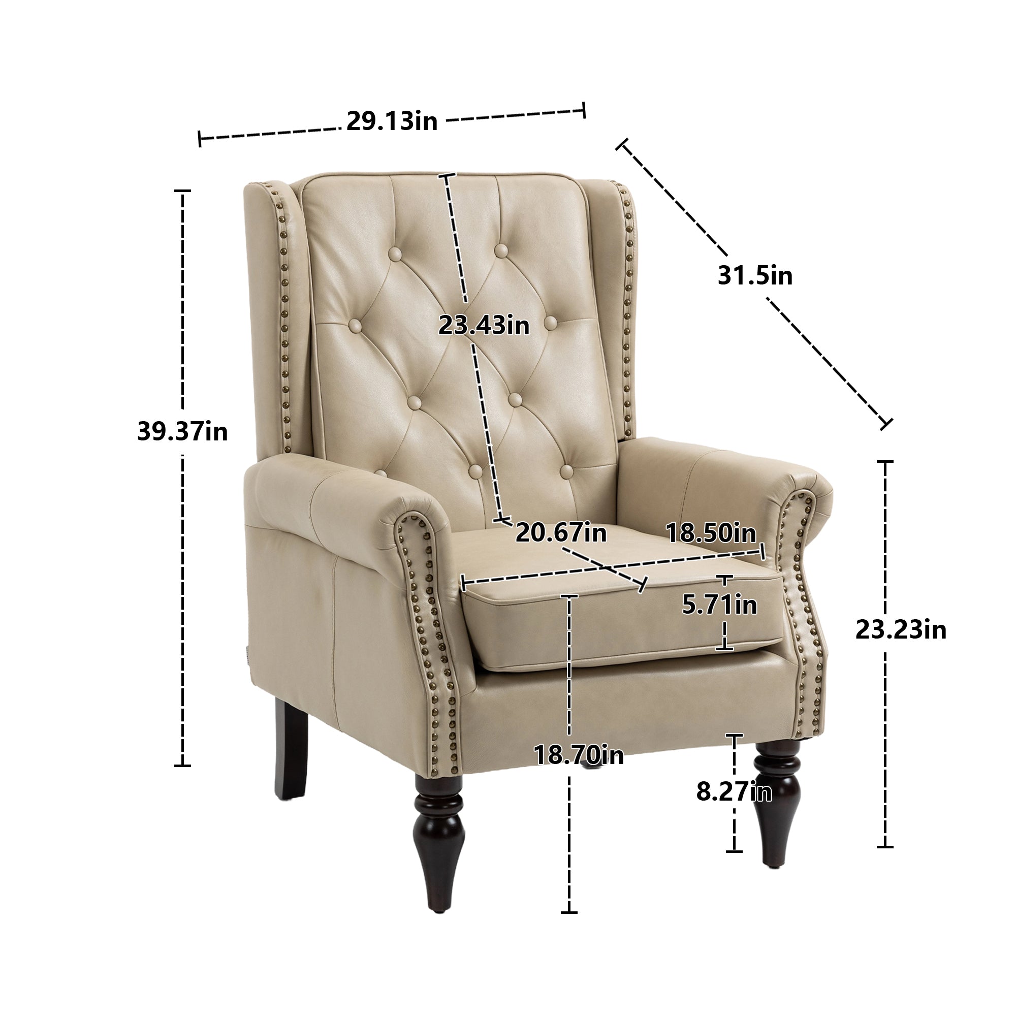 Modern Accent Chair Lounge Chair with Sturdy Wood Legs in Camel PU Leather for Living Room and Bedroom - Grand Goldman Shop