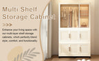 Portable Wardrobe Closet Storage Organizer with 9 Magnetic Doors, Cream White, - Grand Goldman Shop