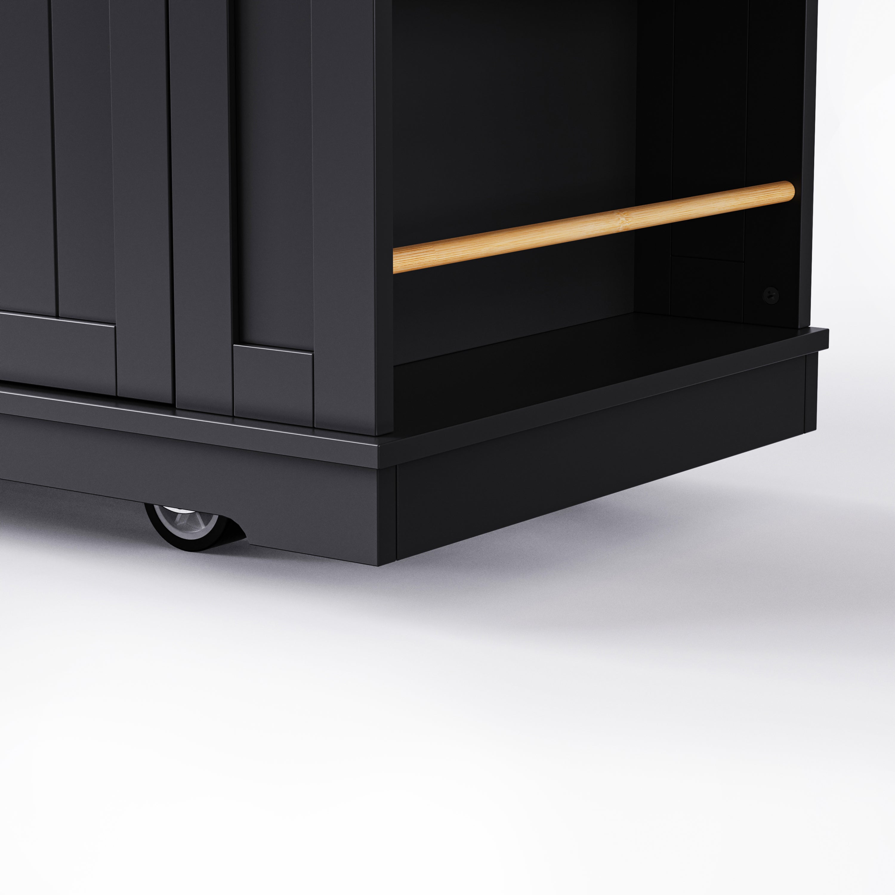 48 inch Kitchen Island with Drop Leaf,Power Outlet,Internal Storage Rack,Rolling Kitchen Storage Cart on 5 Wheels with 5 Open Side Racks,for Kitchen,Black (Old SKU N707P257057B)(Not Include Stools) - Grand Goldman Shop