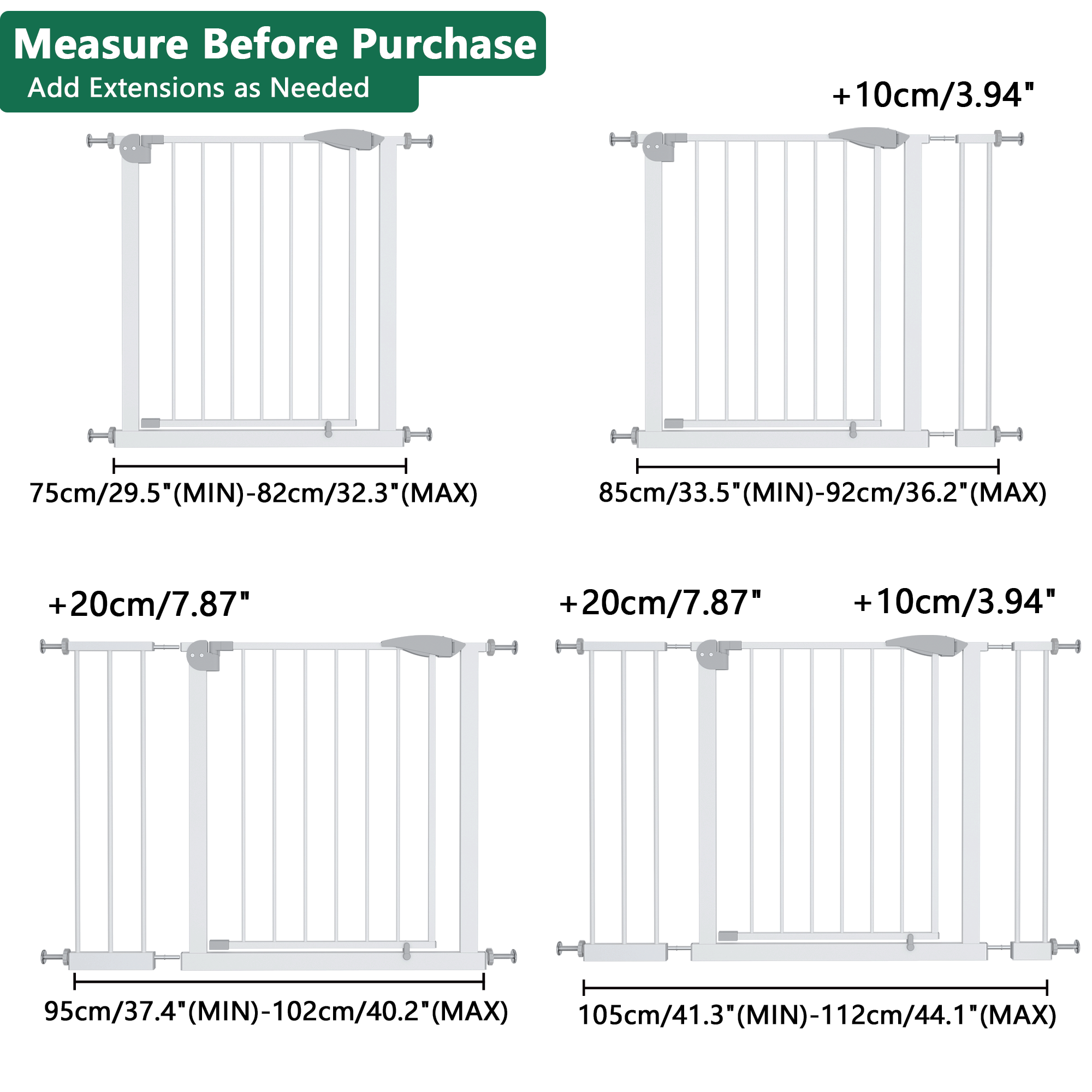 2 Pack 29.5-44.1' Wide Baby Gate for Stairs, Dog Gate Indoor for Doorways, No Drilling Pressure Mounted Pet Gates for Kids, E