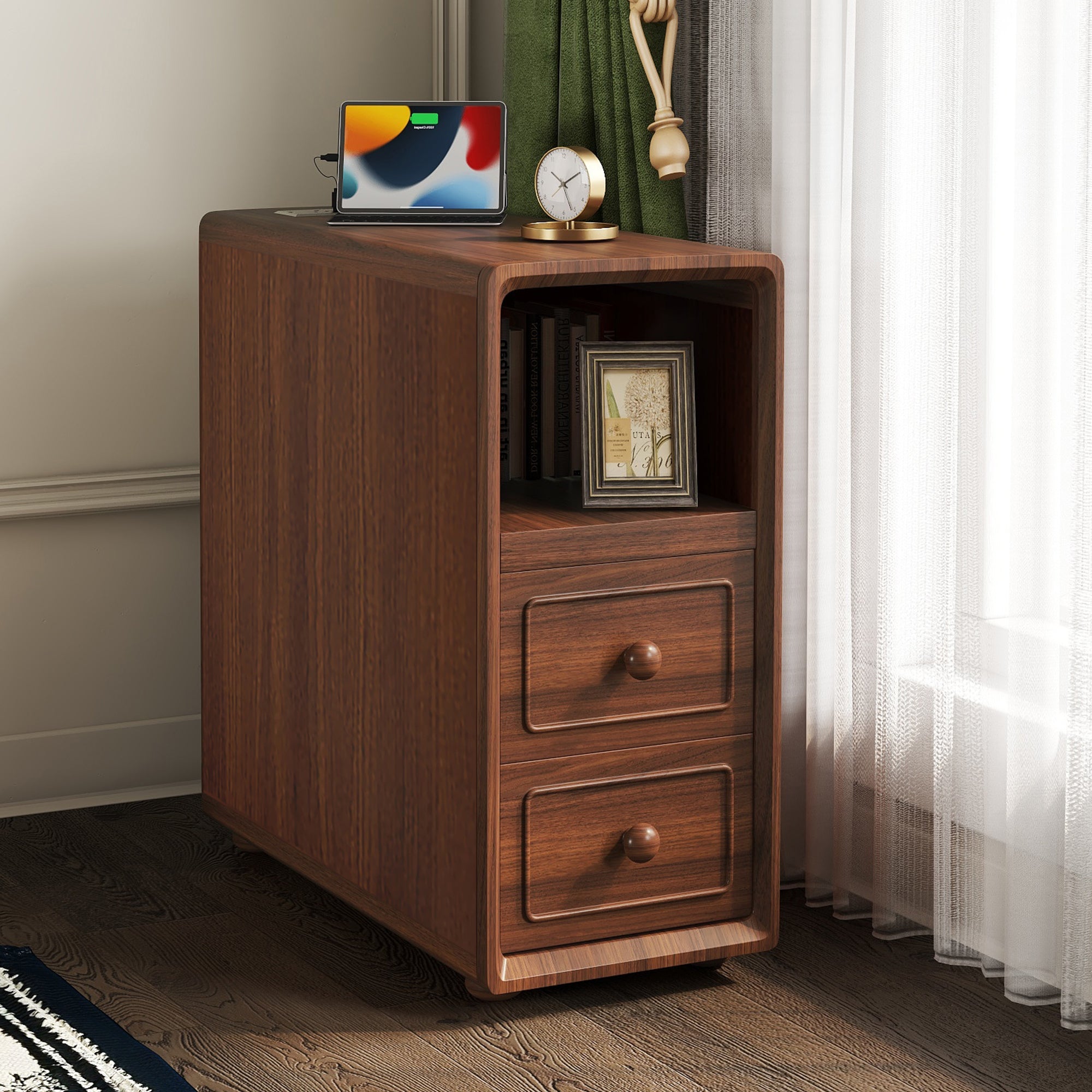 End Table with Drawers, Corner Table with Open Shelves, Tall Side Table for Bedroom and Corner(Expect Arrival Date 2025/4/16) - Grand Goldman Shop
