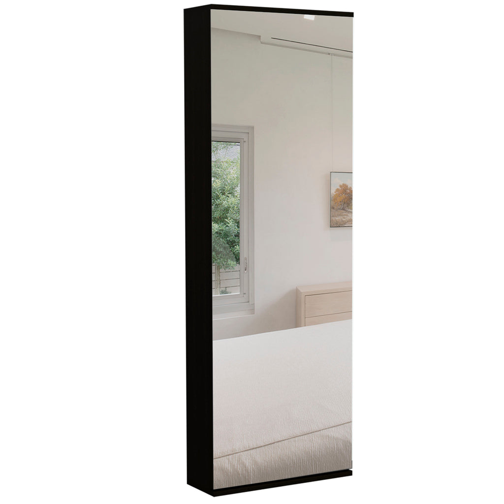 Leto Wall Mounted Shoe Rack With Mirror, Single Door, Capacity For Ten Shoes -Black - Grand Goldman Shop