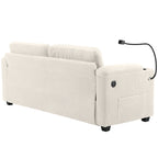Beige Corduroy Sleeper Sofa Loveseat with Full Size Mattress, USB Ports, Cup Holders, Side Pockets, Phone Holder - Grand Goldman Shop