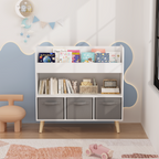 Kids Bookshelf with 3 Fabric Bins, Modern Children's Bookcase with Storage for Toys and Books, Toddler Book Organizer Shelf f