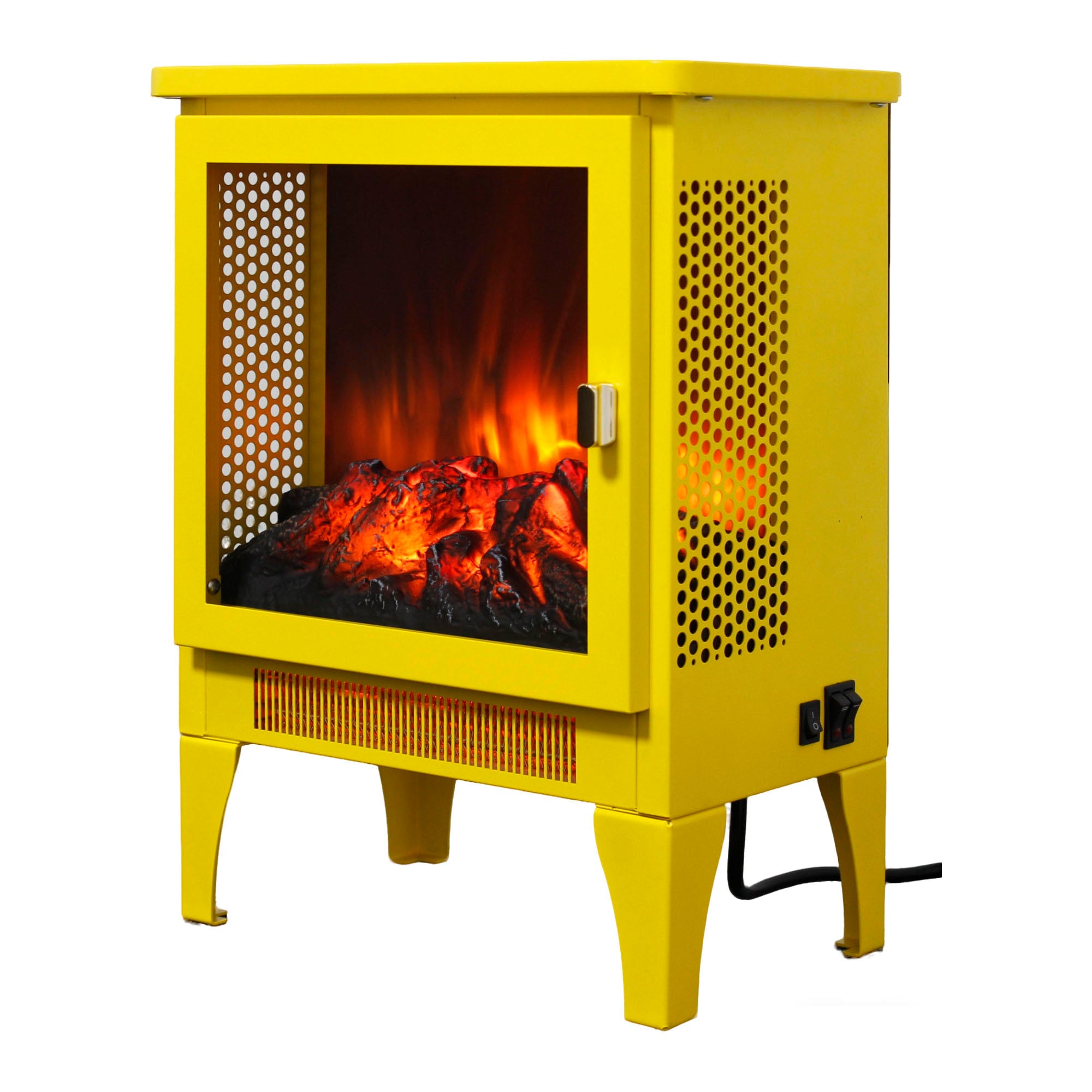 18 inch Freestanding Electric Fireplace Stove heater with 3D Flame effect,Lemon Yellow - Grand Goldman Shop