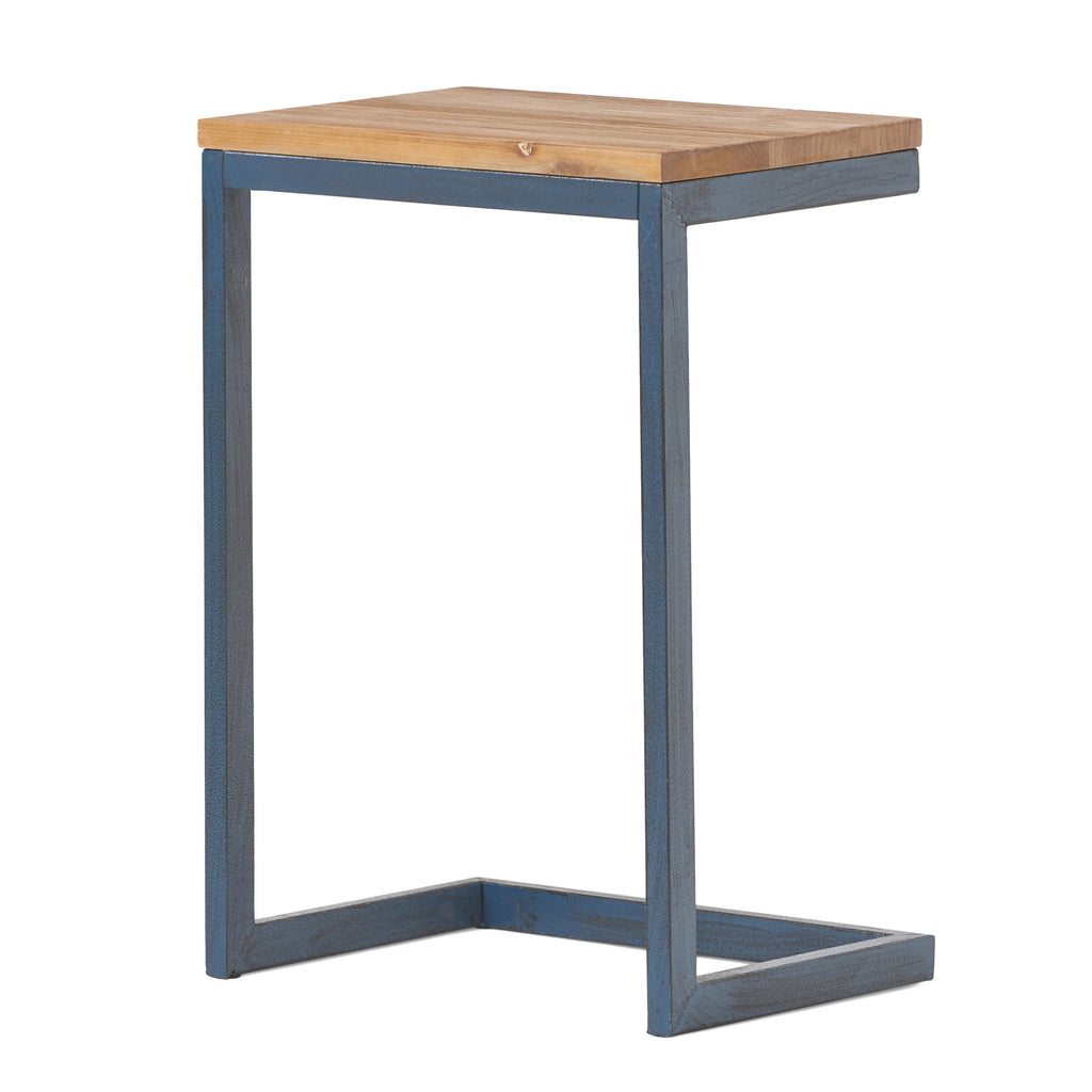 Medium C-shaped End Table with Iron Base and Fir Wood Top, Black - Grand Goldman Shop
