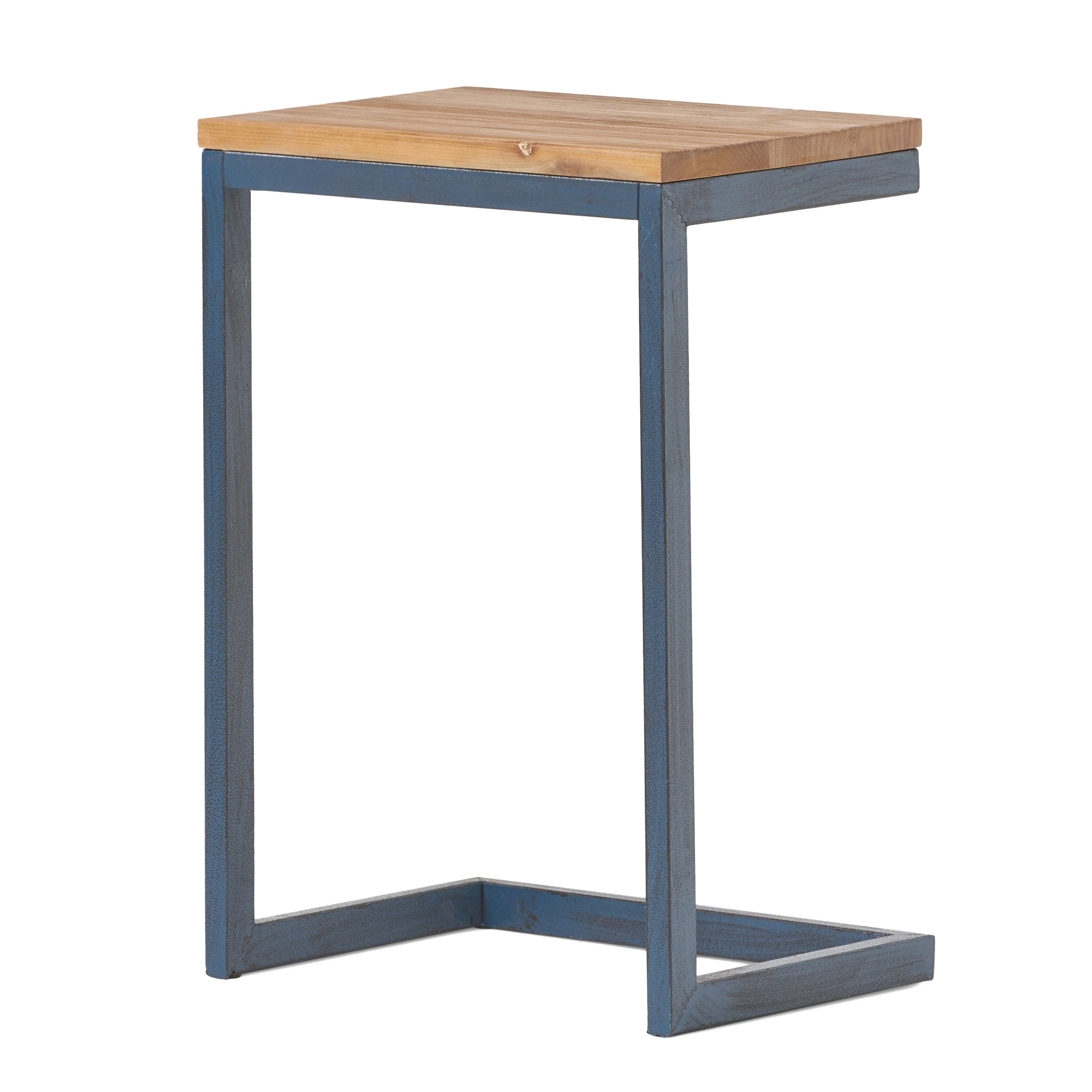Medium C-shaped End Table with Iron Base and Fir Wood Top, Black - Grand Goldman Shop