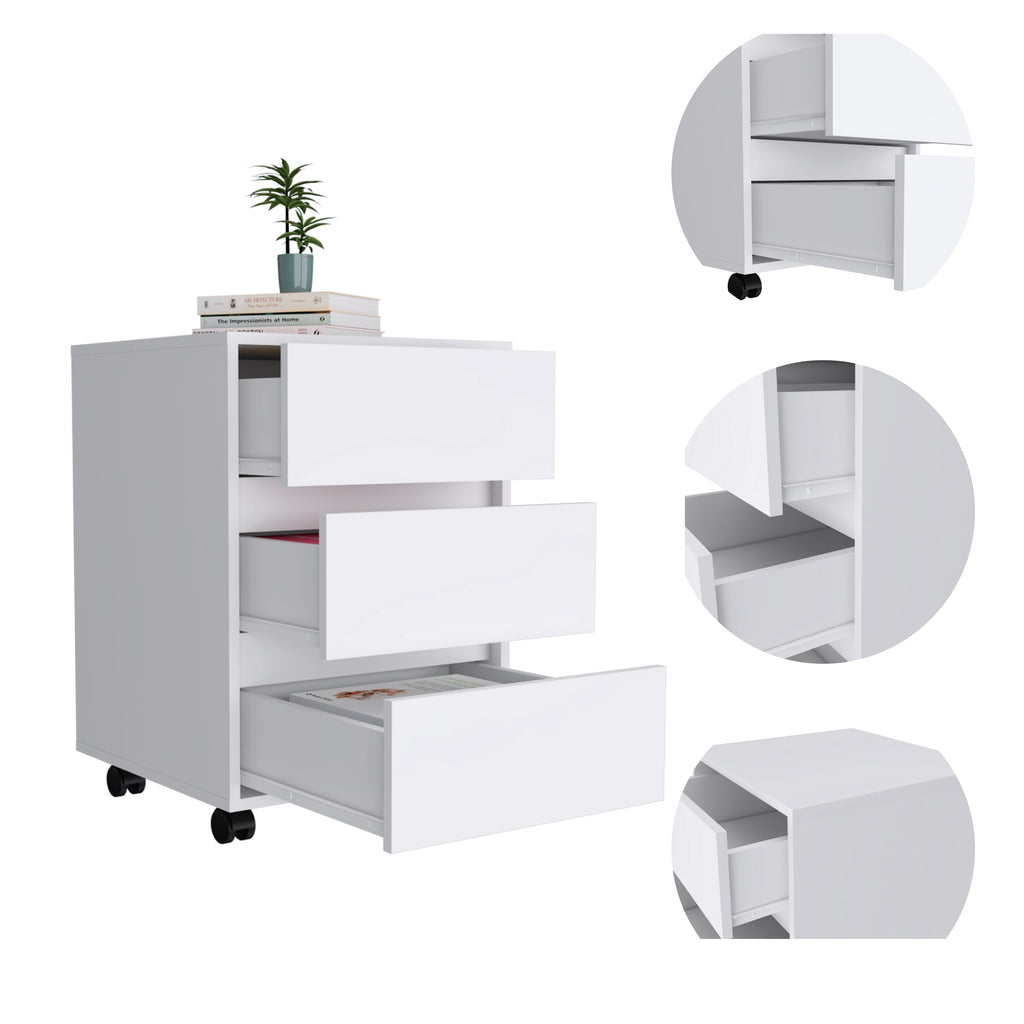Artemisa 3 Drawer Filing Cabinet, Four Casters, Superior Top -White | Premium Home Decor - Grand Goldman