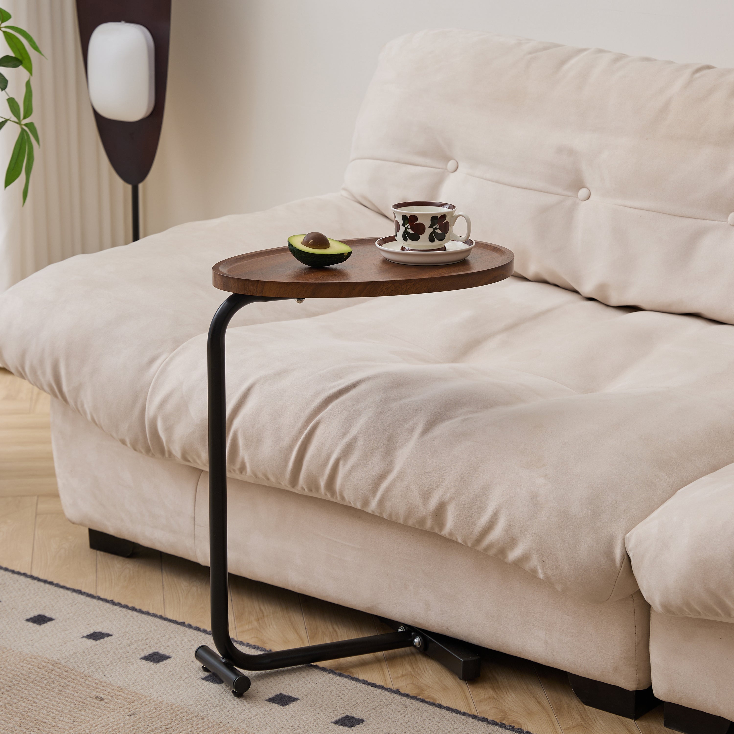 Brown C-Shaped Side Table, Versatile Small Sofa Table, Metal and MDF, 17.72 x 11.81 x 23.62 inches - Grand Goldman Shop
