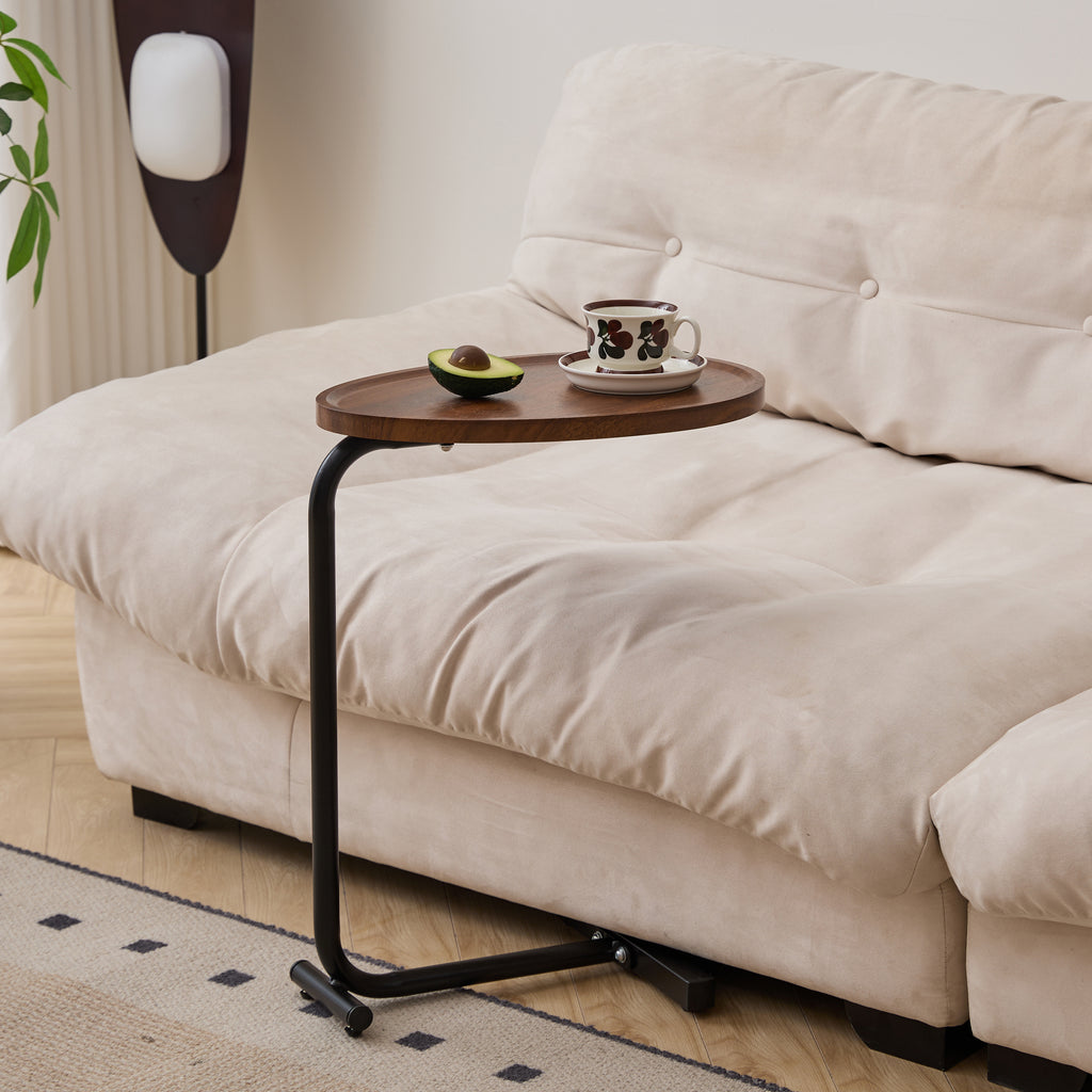 Contemporary Brown C-shaped Side Table Set - Versatile Small Sofa Table for Living Room & Bedroom, Metal & MDF - Grand Goldman Shop