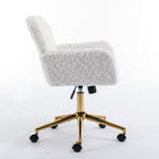 A&A Furniture Artificial Rabbit Hair Office Chair with Golden Metal Base, Adjustable Swivel Vanity Chair, Beige Velvet | Prem