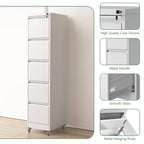 Heavy Duty 5 Drawer Metal Vertical File Cabinet with Lock and Wheels for Home Office, White, 17.72'D x 14.96'W x 64.21'H | Pr