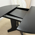 Farmhouse Kitchen Dining Table 59x43 Inch Expandable Oval Top with Removable Leaf Black MDF - Grand Goldman Shop