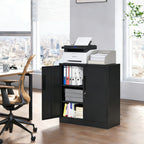 Black Heavy Duty Metal Storage Cabinet with Lock, 2-Door File Cabinet with 2 Adjustable Shelves for Home, Office, Garage (35.