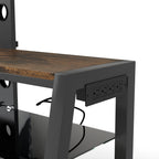 Wooden Storage TV Stand Black Tempered Glass Height Adjustable Universal Swivel Entertainment Center With Mount TV Stand, Rustic Browm - Grand Goldman Shop