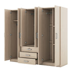 6-Doors Wooden Wardrobe Storage for Bedroom, with Big Drawers, Natural - Grand Goldman Shop