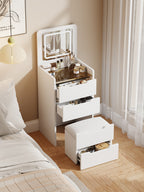 ( 48CM ) 3 in 1 Vanity Desk with Plip Top Mirror, Small Make Up Vanity Set with Visible Glass Desktop, Compact Makeup Vanity with 3 Drawers, Dressing Table for Bedroom ( WHITE COLOR ) - Grand Goldman Shop