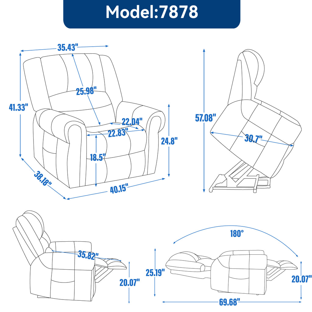 Power Lift Recliner Chair Heat Massage Dual Motor Infinite Position Up to 350 LBS, Genuine Leather, Heavy Duty Motion Mechanism with USB Ports, Black - Grand Goldman Shop