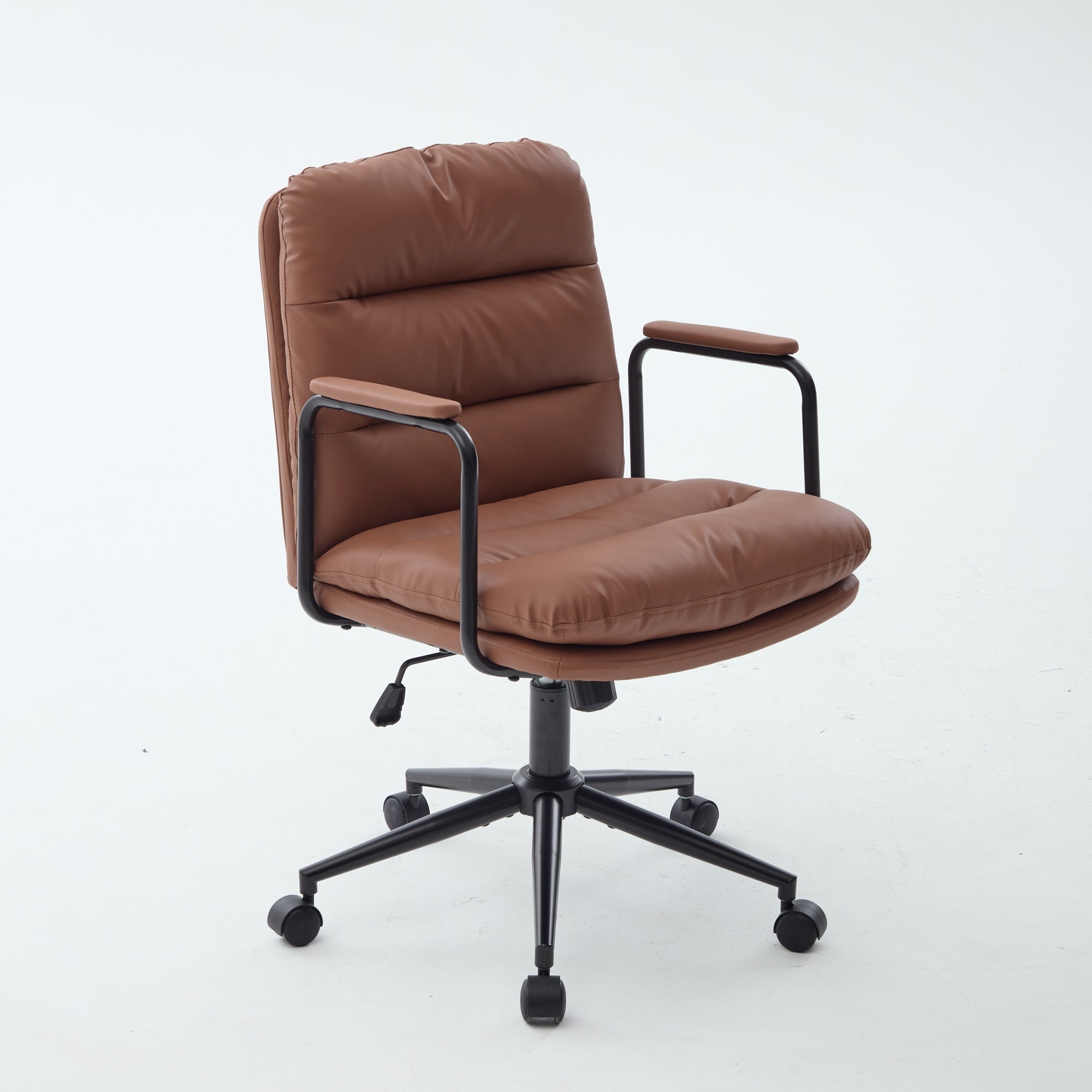 Office Chair,Mid Back Home Office Desk Task Chair with Wheels and Arms Ergonomic PU Leather Computer Rolling Swivel Chair wit