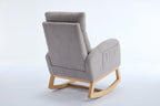 015B-Teddy Fabric Leisure Rocking Chair,Nursery Rocking Chair With Adjustable Footstool,Thickened Headrest And High Backrest, Storage Pocket On The Right Side,The Base Rocker Is Solid Wood,Light Gray - Grand Goldman Shop