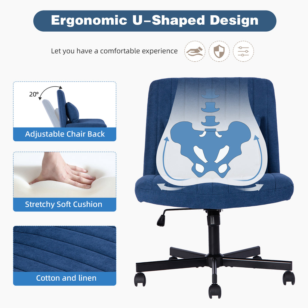Modern Linen Blue Criss Cross Office Chair with Adjustable Height, Ergonomic Design, and Breathable Fabric in Blue Linen Mate