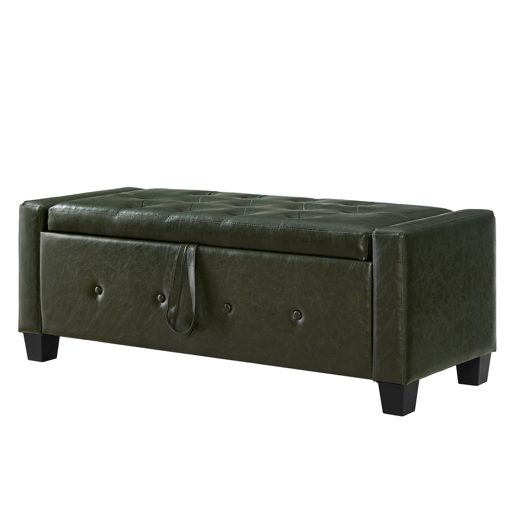 48' Ottoman Bench with Storage, Bench for Bedroom,Living Room,Hallway, Upholstered Tufted Faux Leather PU Ottoman Dark Green - Grand Goldman Shop