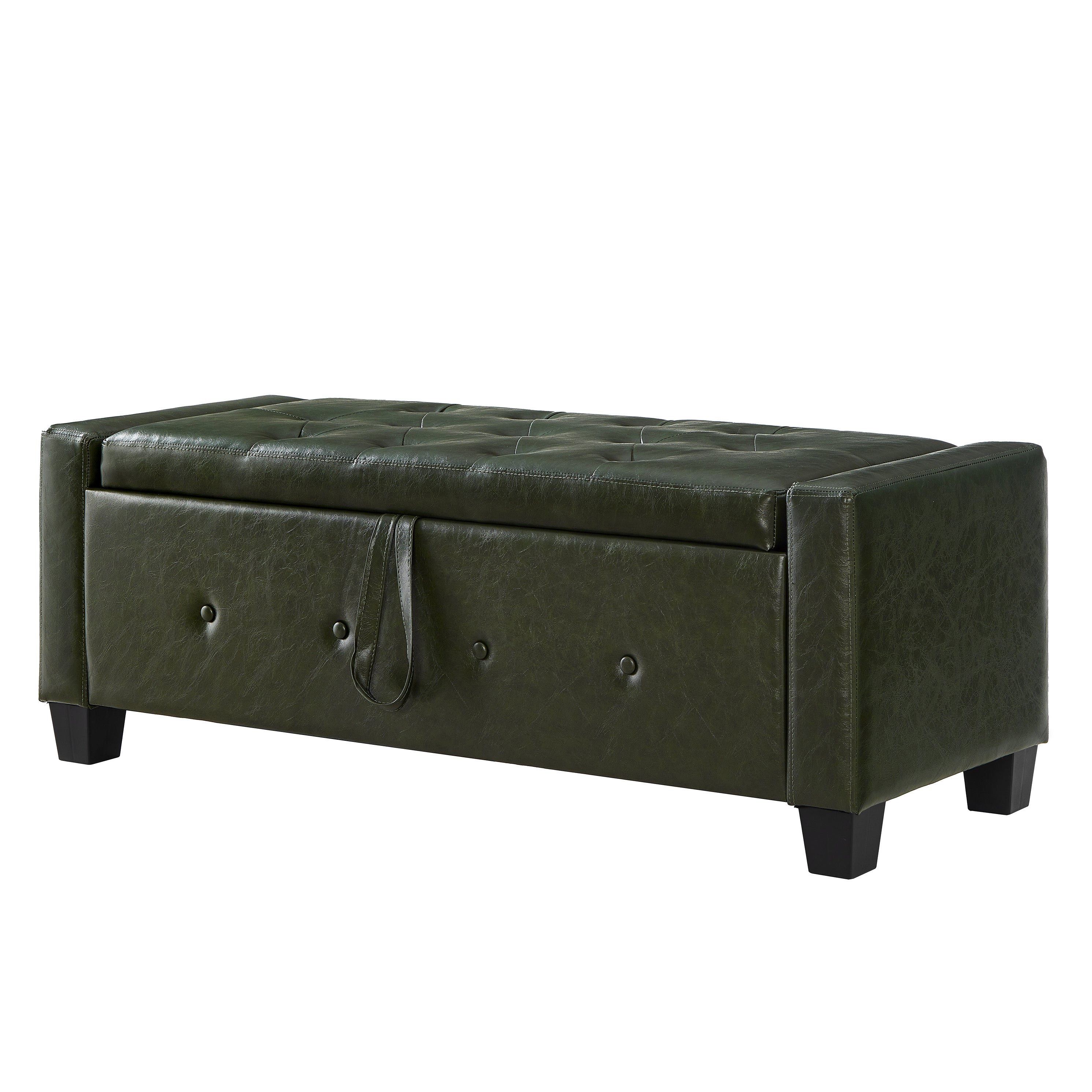 48' Ottoman Bench with Storage, Bench for Bedroom,Living Room,Hallway, Upholstered Tufted Faux Leather PU Ottoman Dark Green - Grand Goldman Shop
