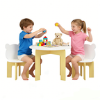 Kids Table and Chair Set, 3-Piece Toddler Table with 2 Chairs, Cute Bear-Back Chairs, Sturdy Wooden Activity Table Set for Ki