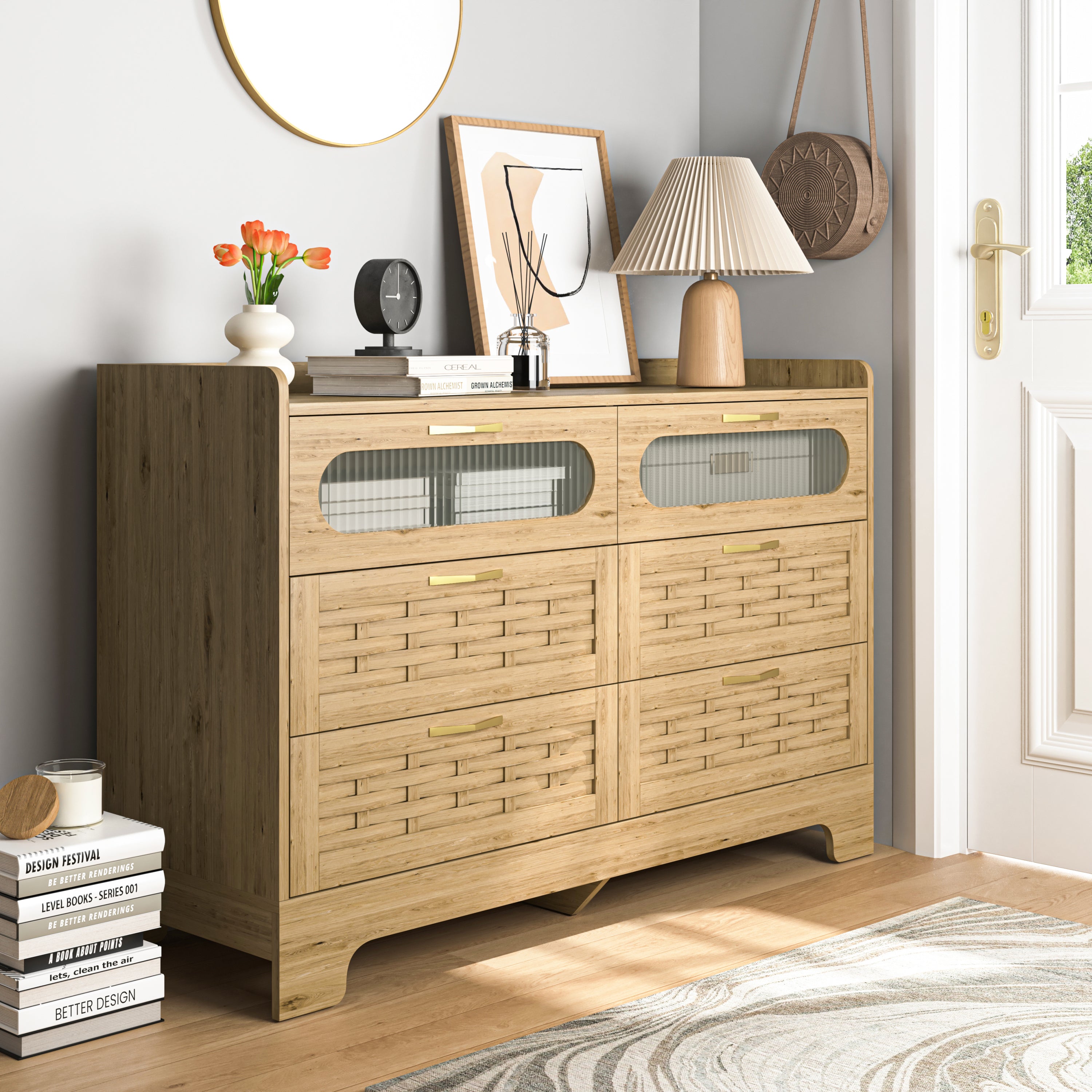 Wood 6 Drawer Dresser for Bedroom, Large Double Dresser with Wide Drawers, Modern Chest of Drawers,Storage Organizer Dresser,Nursery Dresser,for Living Room, Hallway, Bedroom, Kids Bedroom - Grand Goldman Shop