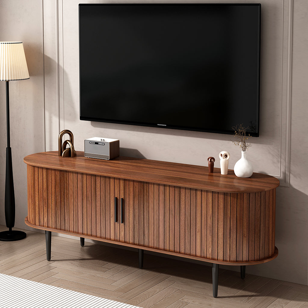TV Stand, 55' Modern TV Console Table with Storage Compartment and Sliding Door, Gaming Entertainment Center with Cabinet for Living Room, Bedroom, Office (Walnut) - Grand Goldman Shop