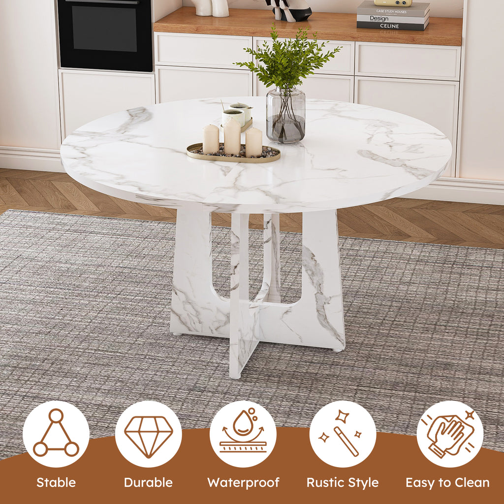 Modern Farmhouse 47.24' Round Dining Table for 4 with Marble White Finish MDF and Iron - Grand Goldman Shop