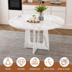Modern Farmhouse 47.24' Round Dining Table for 4 with Marble White Finish MDF and Iron - Grand Goldman Shop