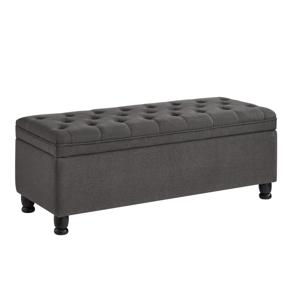 Upholstered tufted button storage bench ,Linen fabric entry bench with spindle wooden legs, Bed bench- Dark Gray - Grand Goldman Shop