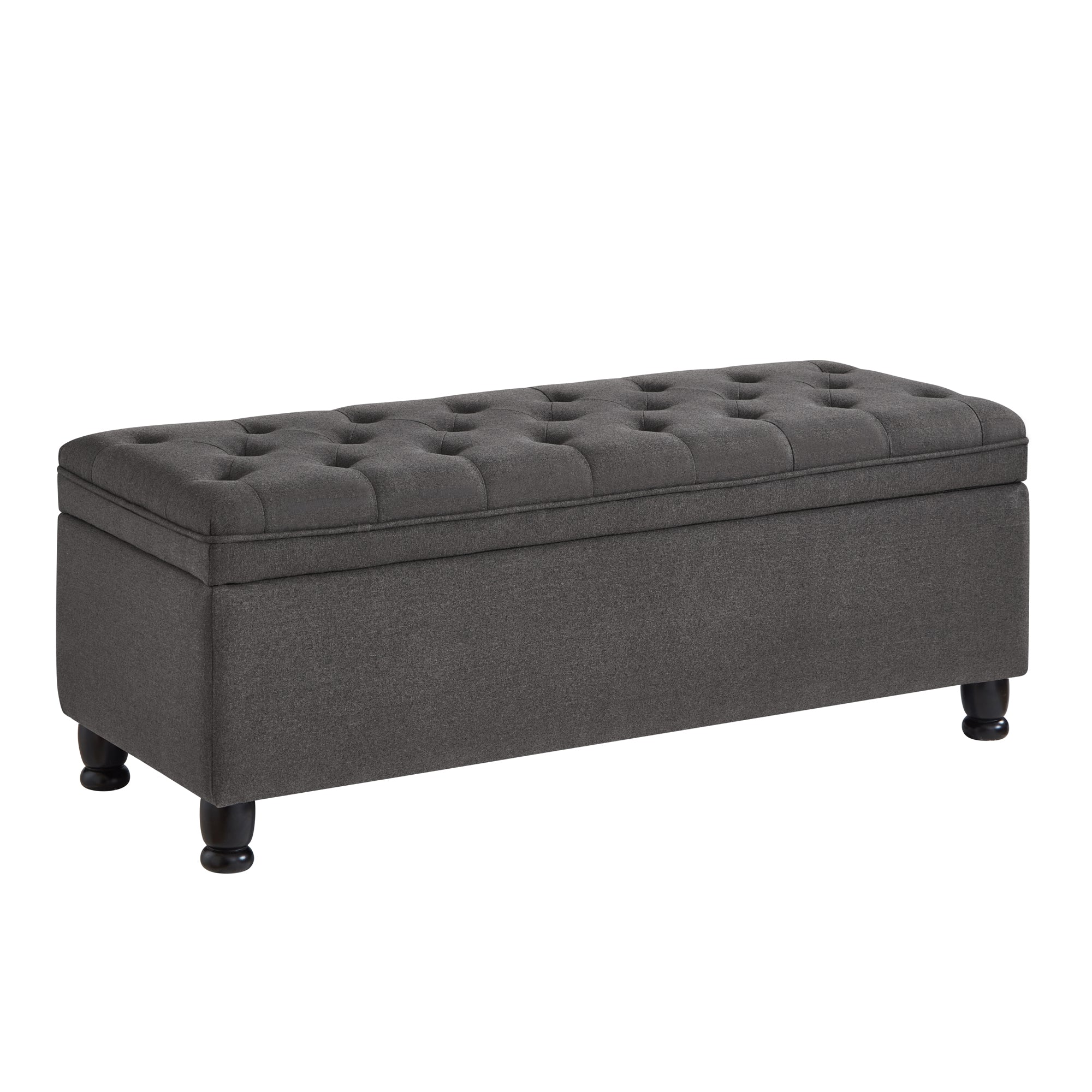 Upholstered tufted button storage bench ,Linen fabric entry bench with spindle wooden legs, Bed bench- Dark Gray - Grand Goldman Shop
