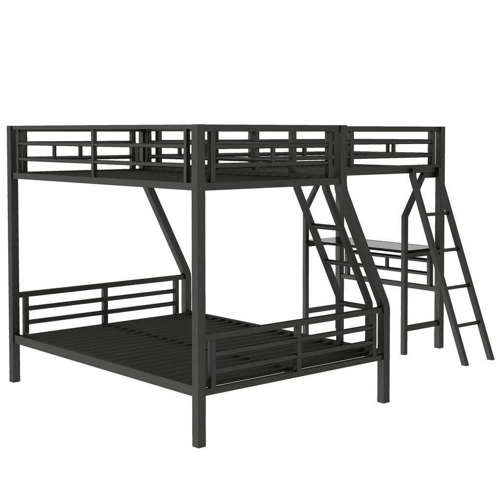 Twin over Full Bunk Bed with Loft and Desk, Metal Black, L-Shaped Design for 3 Sleepers - Grand Goldman Shop
