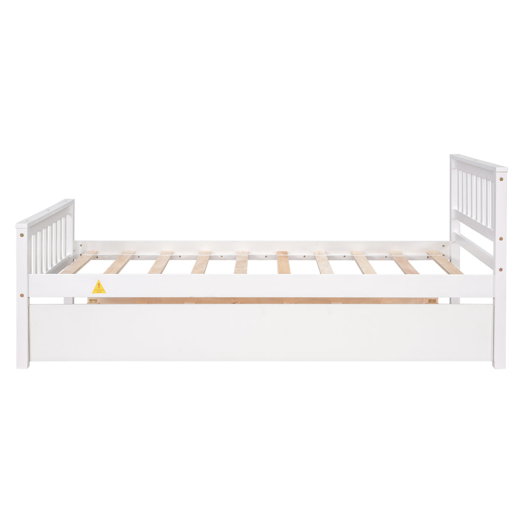 Twin Bed with Trundle, Platform Bed Frame with Headboard and Footboard, for Bedroom Small Living Space,No Box Spring Needed,White - Grand Goldman Shop