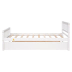 Twin Bed with Trundle, Platform Bed Frame with Headboard and Footboard, for Bedroom Small Living Space,No Box Spring Needed,White - Grand Goldman Shop