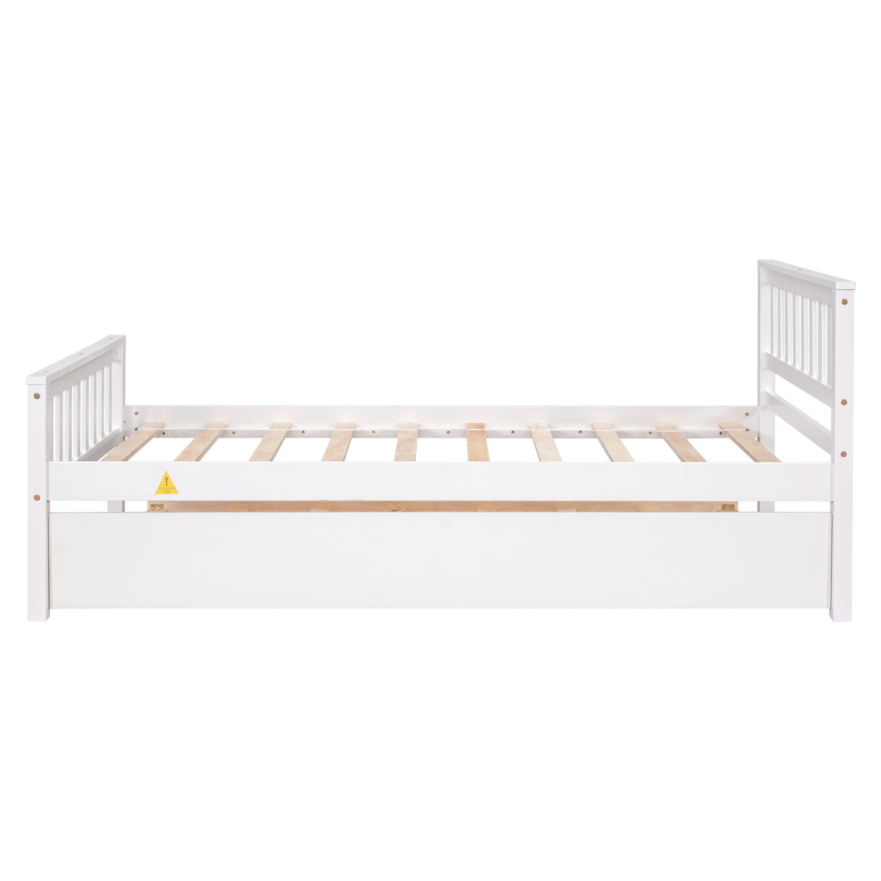 Twin Bed with Trundle, Platform Bed Frame with Headboard and Footboard, for Bedroom Small Living Space,No Box Spring Needed,White - Grand Goldman Shop