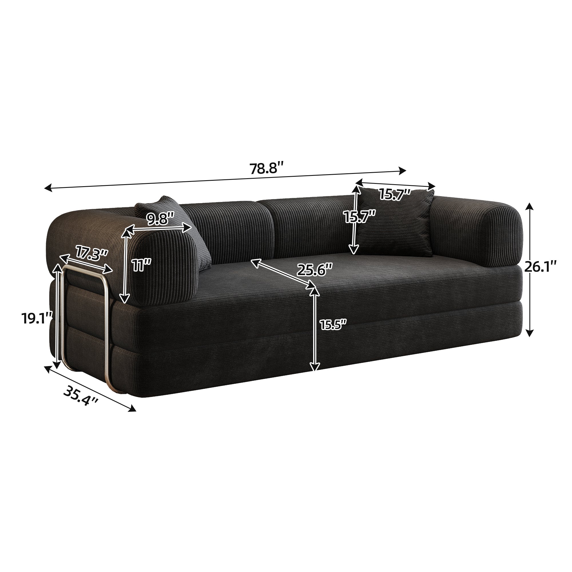 78.8' Compression Sofa,Convertible Floor Sofa Bed-with Pillow Back Support Armrest,Comfy Futon Couch Sleeper Bed,Loveseats Boneless Modular Sectional Sofa,Corduroy fabric,for Living Room,Bedroom,Black - Grand Goldman Shop
