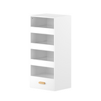 4-Tier Freestanding Bookshelf with 3 Sliding Drawers and 1 Bottom Drawer in White, Engineered Wood - Grand Goldman