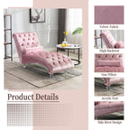 Velvet Chaise Lounge Indoor, Button-Tufted Upholstered Chaise Lounge Chair with Pillow in Pink Velvet, Comfortable Seating for Bedroom Living Room Office - Grand Goldman Shop