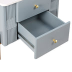 Modern Nightstand with 2 Storage Drawer, Fluted Bedside Table with Golden Metal Handles and Legs, End Table for Living Room and Bedroom, Easy Assembly, Blue - Grand Goldman Shop